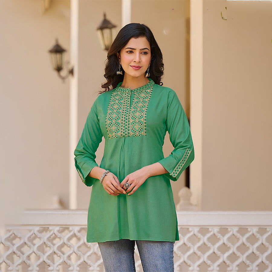 Green Rayon Casual Kurtis